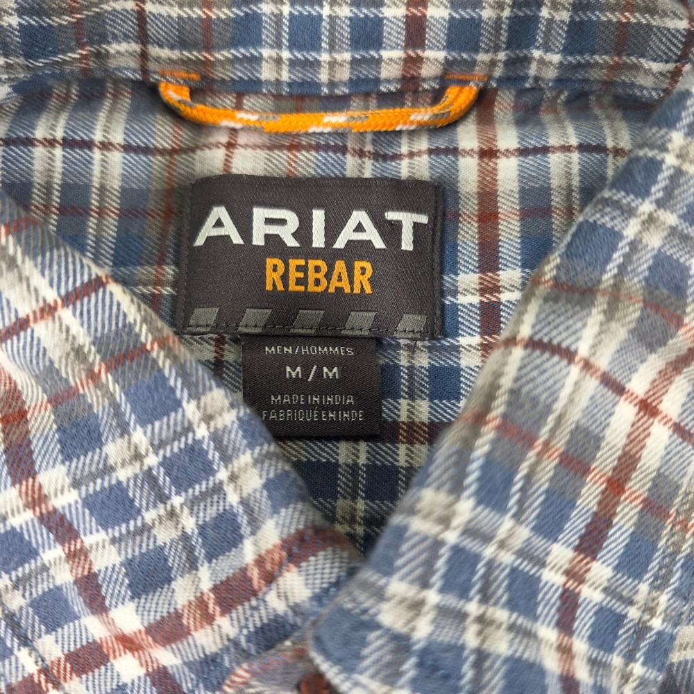 Ariat Rebar Mens Medium Blue Brown Plaid Long Sleeve Button Down Work Shirt - Picture 2 of 10